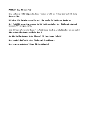 A preview of a PDF biography for Green, Harry  David